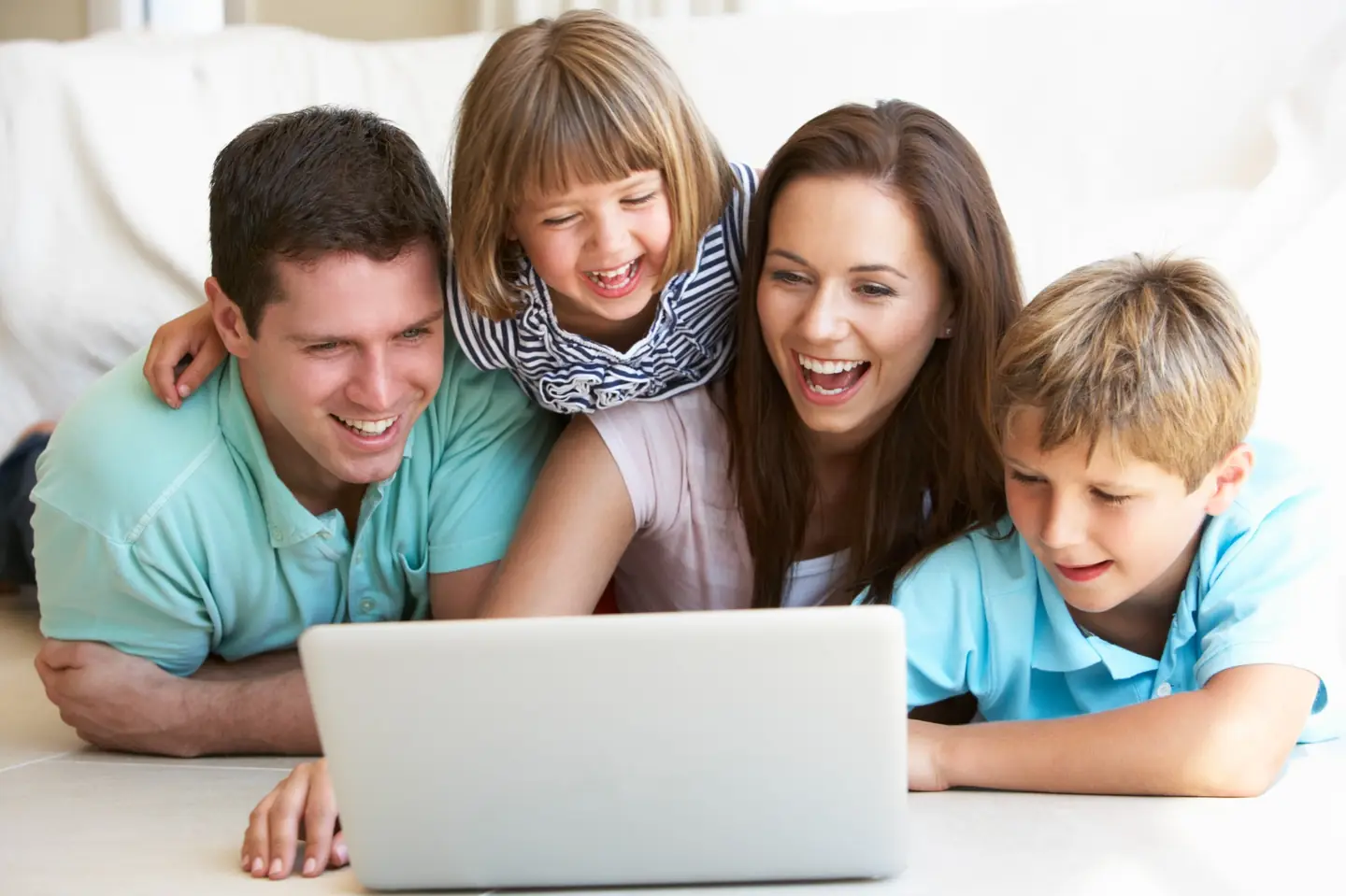 Family using fast home internet